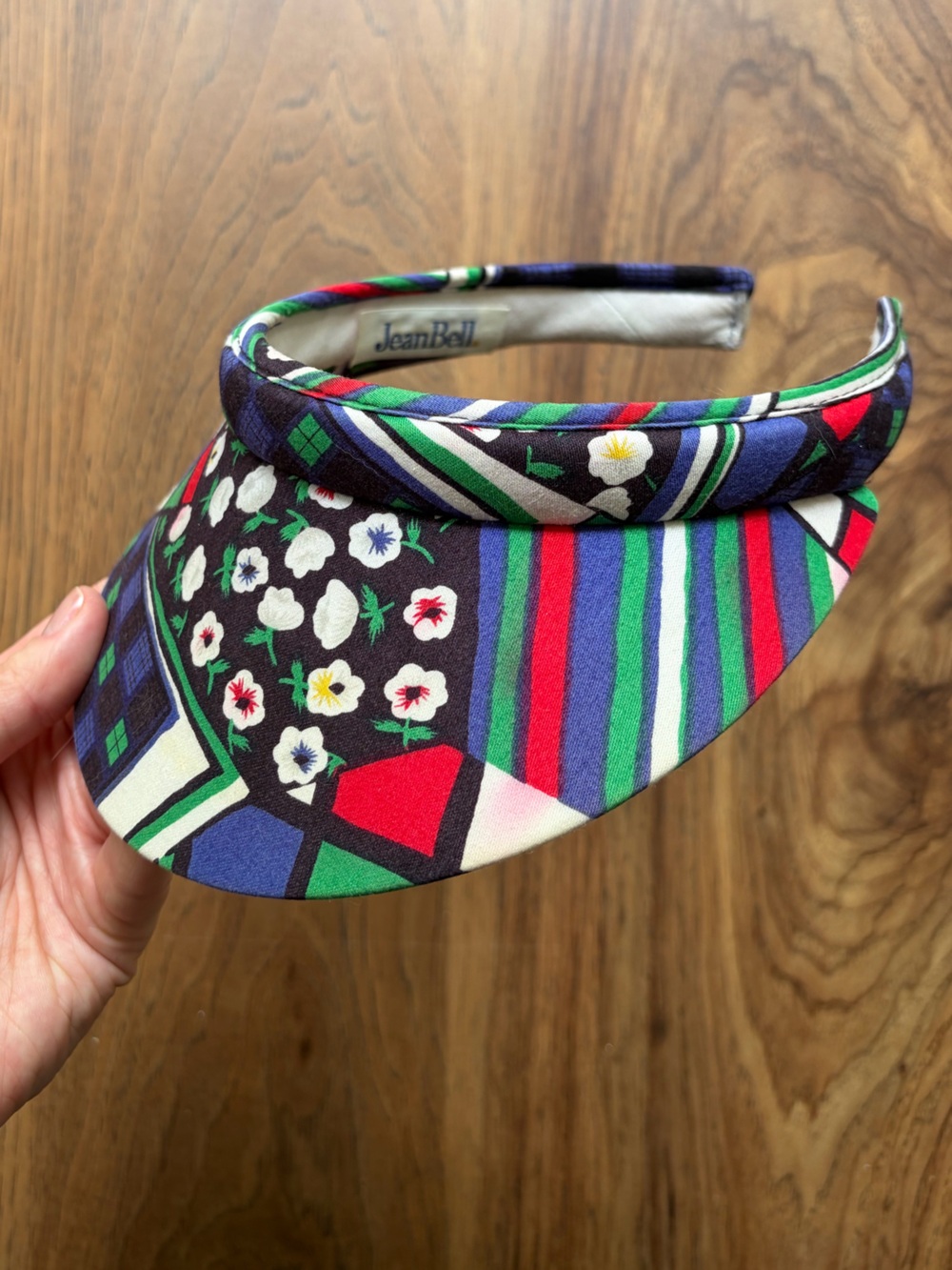 Vintage 80s Jean Bell Multicolor Floral & Stripe Visor